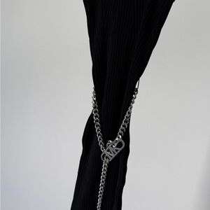Michael Kors Black Midi Dress with Silver Chain Detail